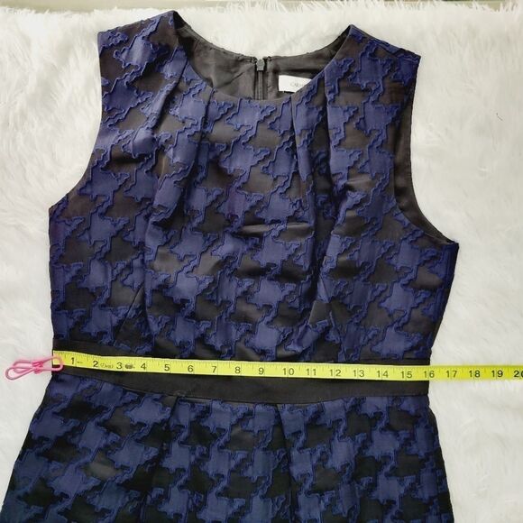 Carmen Marc Volvo Sheath Dress Houndstooth Jaquared Textured Blue Black  Size 10 - Picture 8 of 12